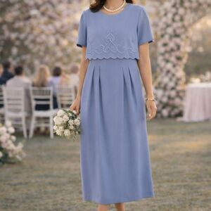 Vintage Karin Stevens Blue Floral Maxi Dress Size 6 Southern Belle MOB Wedding